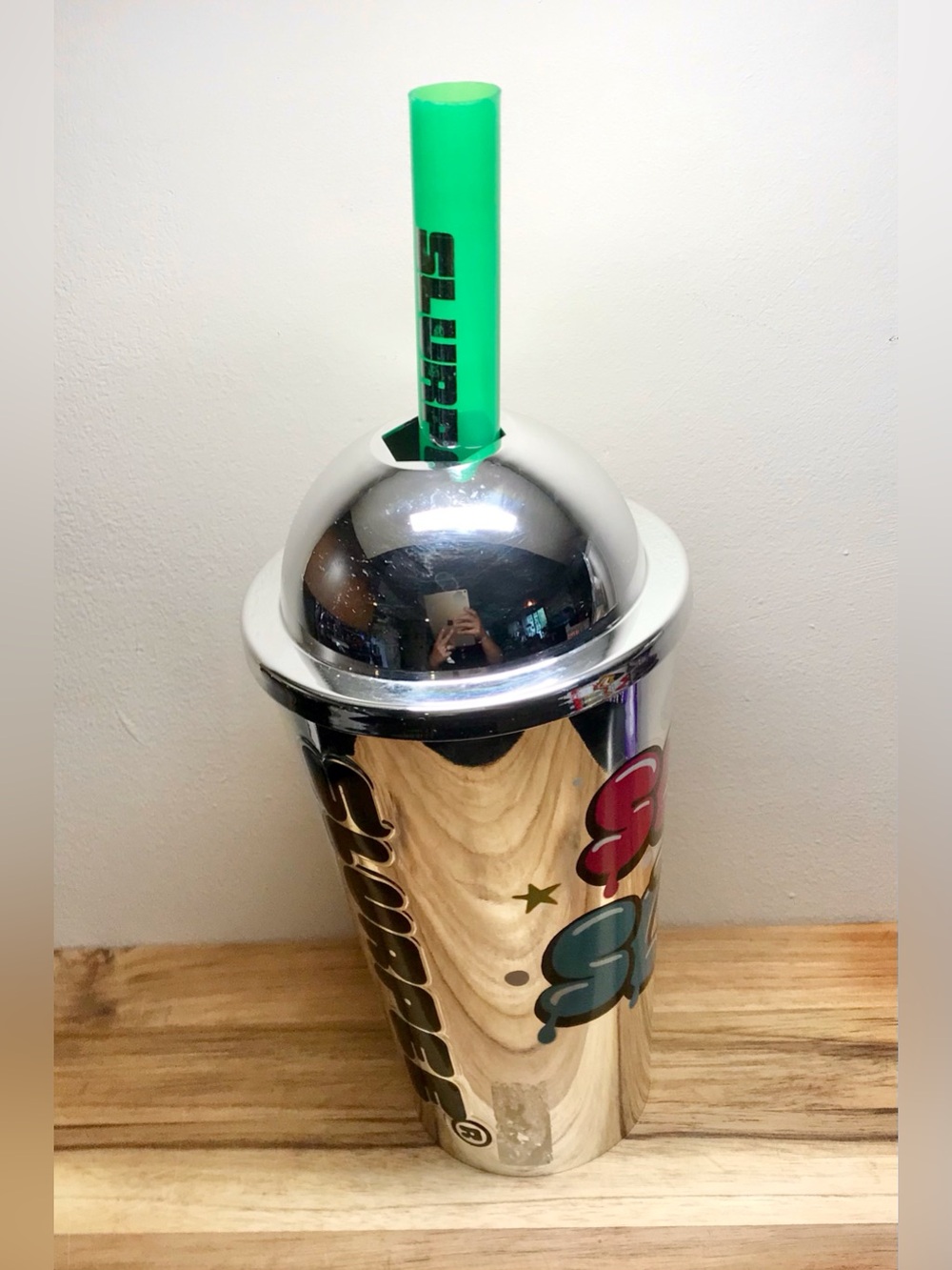 Collectible 7-11 SLURPEE Bling Slurp Slide Shinny Silver Graffiti Cup Lid Straw